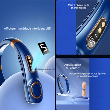 Ventilateur de cou portable multifonctionnel silencieux portatif USB mini ventilateur électrique sans pales longue durée bleu